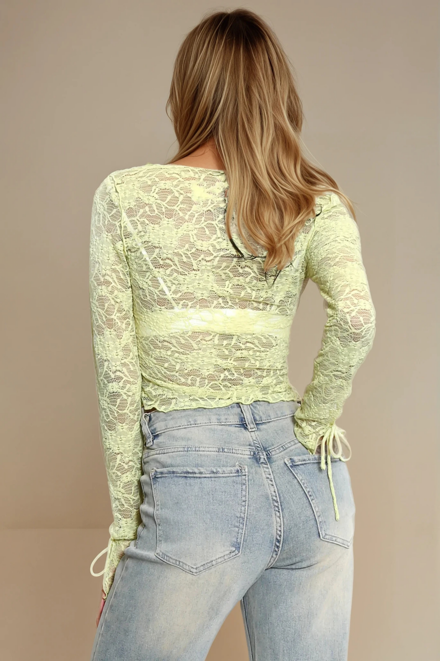 Green sheer lace top