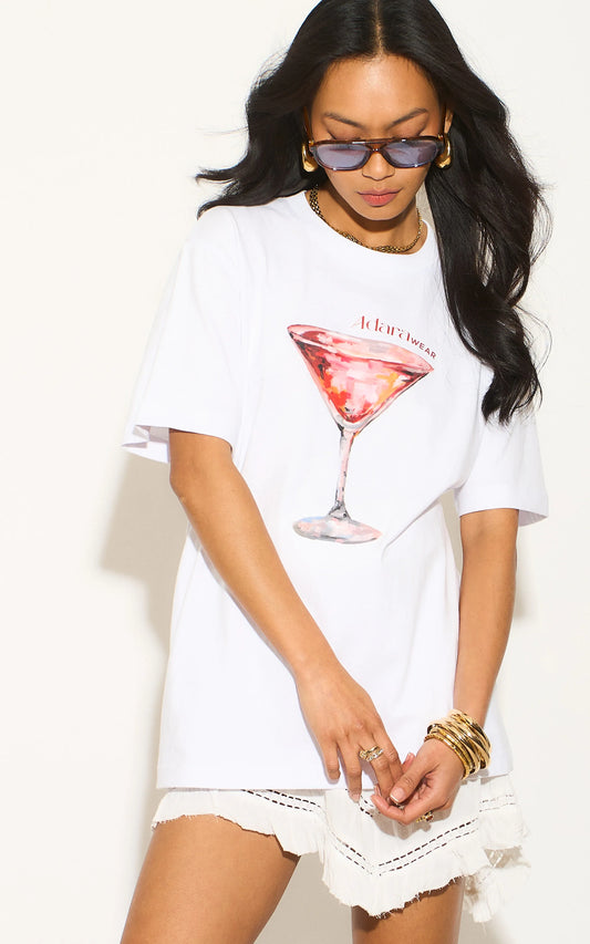 Exclusive white cosmopolitan cocktail relaxed t-shirt