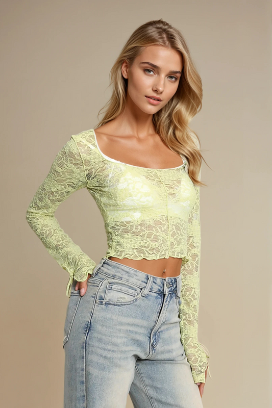Green sheer lace top